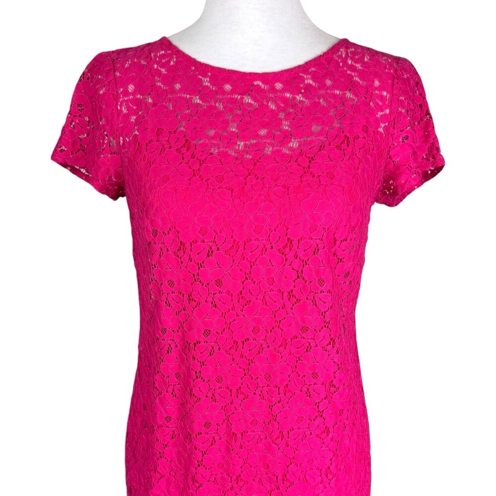 Donna Morgan Pink Eyelet Lace Short Sleeve Mini Knee Length Zip Up Sheath Dress - Picture 2 of 12